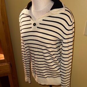 American Eagle Outfitters Black and White Striped Zip Up Sweater